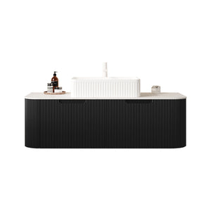 English Elm Dina Floating Bathroom Vanity with Crystal Glass Basin and Sintered Stone Top Black,Carrara White,White W2615S00170