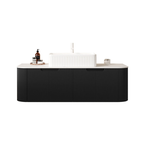 English Elm Dina Floating Bathroom Vanity with Crystal Glass Basin and Sintered Stone Top Black,Carrara White,White W2615S00170