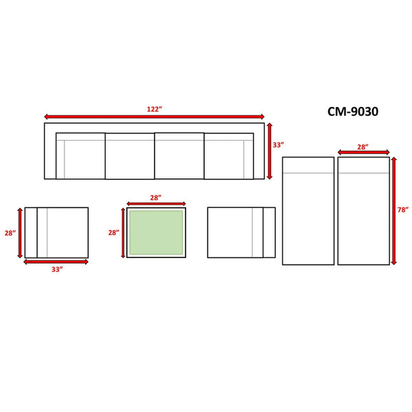 English Elm Fully Assembled 9-Piece Rattan Wicker Patio Seating Set With Cushions For 8 – Ultimate Comfort! B120S00274