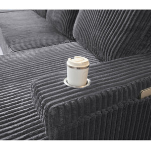 English Elm U-shaped Corduroy Cloud Sectional Sofa with Pocket Springs and Modular Living Room Seating Dark Gray W3366S00002