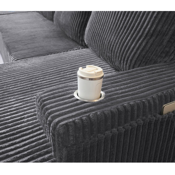 English Elm U-shaped Corduroy Cloud Sectional Sofa with Pocket Springs and Modular Living Room Seating Dark Gray W3366S00002