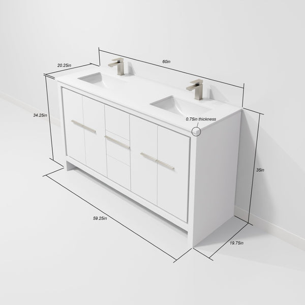 English Elm White Double Bath Vanity With White Quartz Top, Gun Metal Faucet, 55-Inch Mirror & Ample Storage B2731S01735-GIGA