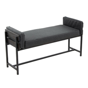 English Elm Kari 18" Farmhouse Bench - Grey Wood & Black Metal With Faux Leather Seat For Modern Home Decor B202S01136