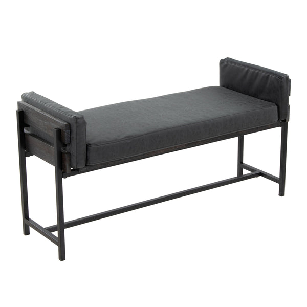 English Elm Kari 18" Farmhouse Bench - Grey Wood & Black Metal With Faux Leather Seat For Modern Home Decor B202S01136