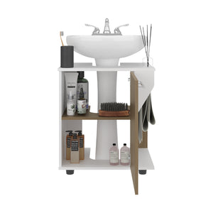 English Elm Under Sink Storage Cabinet with 2 Doors and Shelves — Sleek Oak & Black Wengue Finish for Bathrooms White+Natural 25.98 L x 27.17 W x 4.72 H B097P395902
