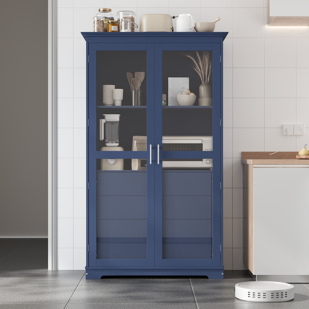 English Elm Topmax Solid Pine Pantry Cabinet with Glass Doors Four Drawers Kitchen Storage SP000086AAC