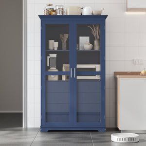 English Elm Topmax Solid Pine Pantry Cabinet with Glass Doors Four Drawers Kitchen Storage SP000086AAC