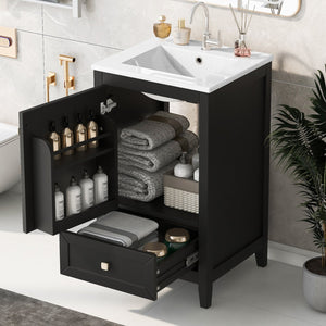 English Elm 20" Modern Bathroom Vanity With Ceramic Sink, Soft-Close Door, Drawer & Storage Rack In Black Finish N725P185452B