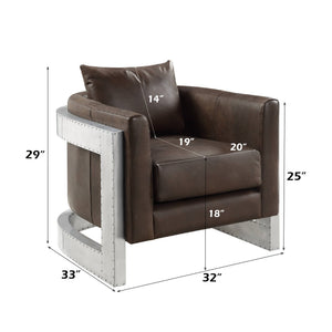 English Elm Betla Top Grain Leather Accent Chair with Sculptural Aluminum Frame for Modern Spaces B2726P457630