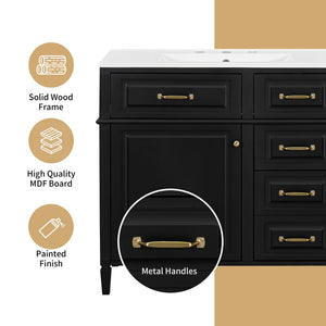 English Elm 36-Inch Bathroom Vanity With Ceramic Sink Top, Adjustable Shelf, And Modern Flip Drawer Design For Storage N725P350849B