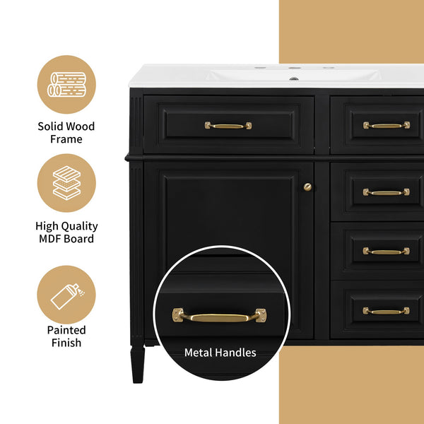 English Elm 36-Inch Bathroom Vanity With Ceramic Sink Top, Adjustable Shelf, And Modern Flip Drawer Design For Storage N725P350849B
