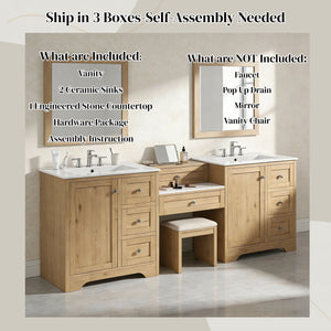 English Elm 84" Double Sink Vanity with Stone Countertop Six Soft Close Drawers and Silver Knobs Wood N817P404196B