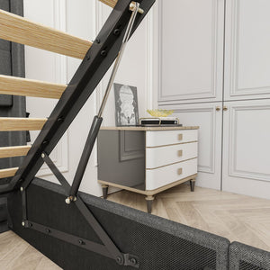 English Elm Queen Upholstered Storage Bed with Hydraulic Lift, Wingback Headboard, USB Ports & Deep Stash Dark Gray W1960S00006