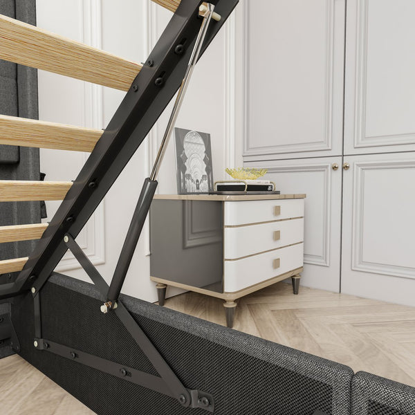 English Elm Queen Upholstered Storage Bed with Hydraulic Lift, Wingback Headboard, USB Ports & Deep Stash Dark Gray W1960S00006