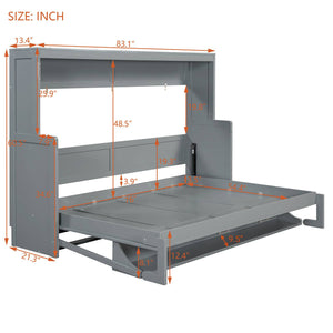 English Elm Full Size Murphy Bed With Hydraulic Lift & Integrated Desk For Space-Saving Comfort And Style N820S10032E