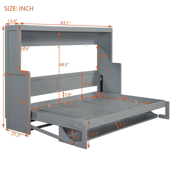 English Elm Full Size Murphy Bed With Hydraulic Lift & Integrated Desk For Space-Saving Comfort And Style N820S10032E