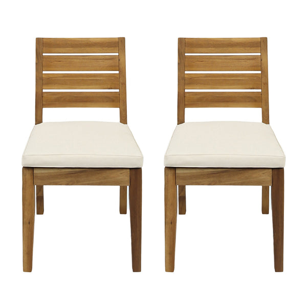 English Elm Outdoor Acacia Slatted Armless Dining Chairs with Cushions Set of 2 Patio Seating 60320.00BGE