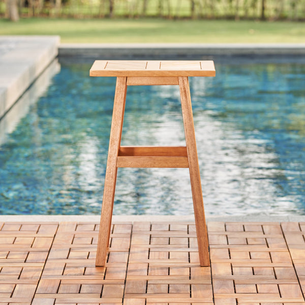 English Elm Honey Eucalyptus Wooden Outdoor Dining Stool - Weather-Resistant, Durable, And Stylish Seating Solution B093P401137