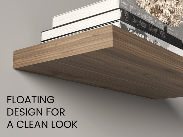 English Elm Ecco Floating Wall Shelves Set of 2 — Sleek Hidden Bracket Design, Sturdy Display & Space-Saving Storage Mahogany 32 L x 11 W x 4 H B200P240259