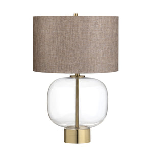 Crestview Collection 28.25"H Elegant Glass Table Lamp With Antiqued Gold Accents & Brown Linen Shade For Timeless Style   Cvazbs129