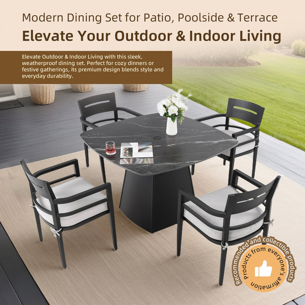 English Elm 5-Piece Outdoor Dining Set With Sintered Stone Table & Sunbrella Chairs - Weather-Resistant Elegance W1886S00031