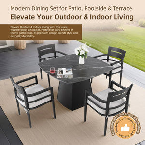 English Elm 5-Piece Outdoor Dining Set With Sintered Stone Table & Sunbrella Chairs - Weather-Resistant Elegance W1886S00031