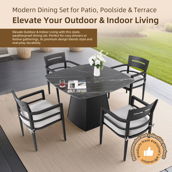 English Elm 5-Piece Outdoor Dining Set With Sintered Stone Table & Sunbrella Chairs - Weather-Resistant Elegance W1886S00031
