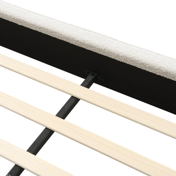 English Elm Christopher Knight Home® - King Size Boucle Bed Frame – Modern Upholstered Platform With Curved Headboard & Soft Corners, Beige N757P235227W