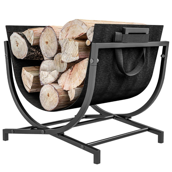 English Elm Outsunny Folding Firewood Rack With Canvas Carrier – Portable & Heavy Duty Log Holder For Indoor/Outdoor Use W2225P249989-GIGA