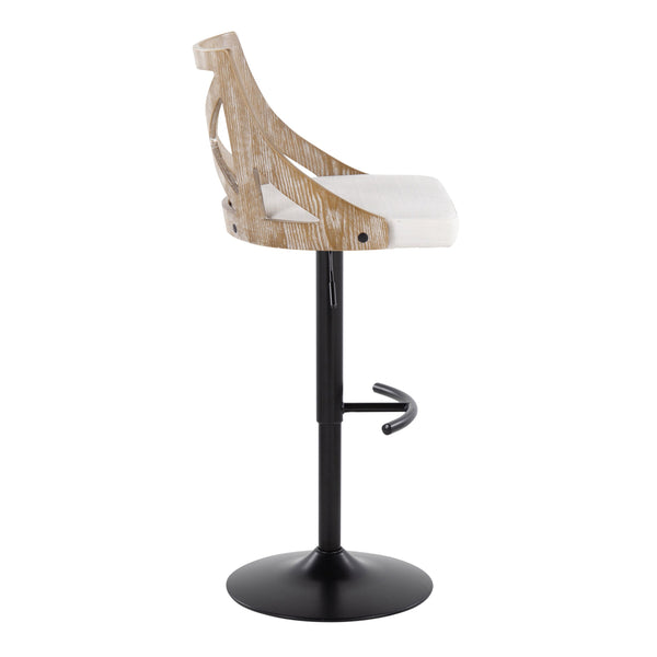 English Elm Adjustable Farmhouse Barstools with Cream Cushion Swivel Seat and Wood Accents Set of 2 B202S02168