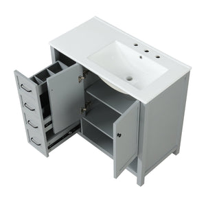 English Elm 36" Freestanding Bathroom Vanity Solid Wood Mdf Cabinet Ceramic Undermount Sink Open Shelf Grey N725P364203E
