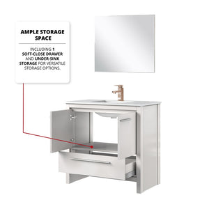 English Elm White Bath Vanity Set With Cultured Marble Top, Rose Gold Faucet & 28” Mirror For Elegant Spaces B2731S02082-GIGA