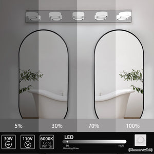 English Elm 37" Modern 5-Light Led Vanity Sconce - Chrome Finish, Dimmable Acrylic Shades For Bright Bathroom Glow W2312P374891