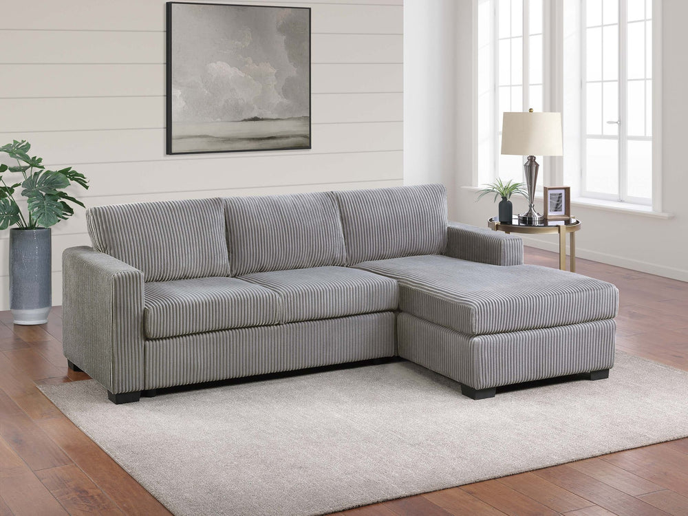 English Elm L-shaped Corduroy Sectional with Chaise Square Arms Modern Living Room Sofa Light Gray B011P430090