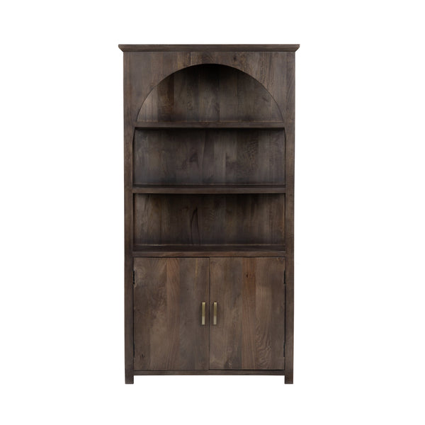 Crestview Collection 2 Door Bookcase – Elegant Mango Wood Design With Arched Shelves, Brass Handles & Durable Storage Brown Solid Wood Cvfnr4823