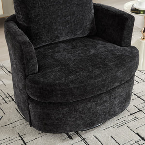 English Elm swivel Chenille Upholstered Office Chair with Metal Turntable, Breathable Durable Wood Frame for Comfort and Style Black W2120P322755