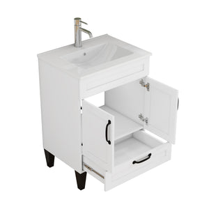 English Elm 24-Inch Modern Bathroom Vanity Cabinet With Sink Combo, Soft Close Doors, Customizable Design, White W3151S00060