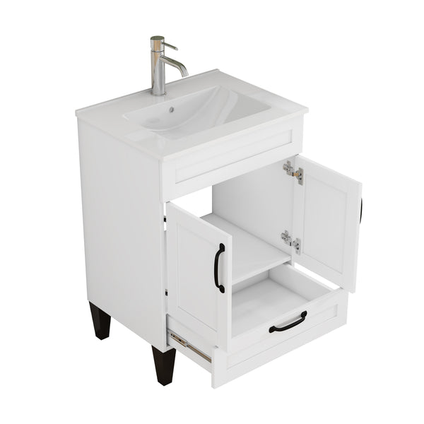 English Elm 24-Inch Modern Bathroom Vanity Cabinet With Sink Combo, Soft Close Doors, Customizable Design, White W3151S00060