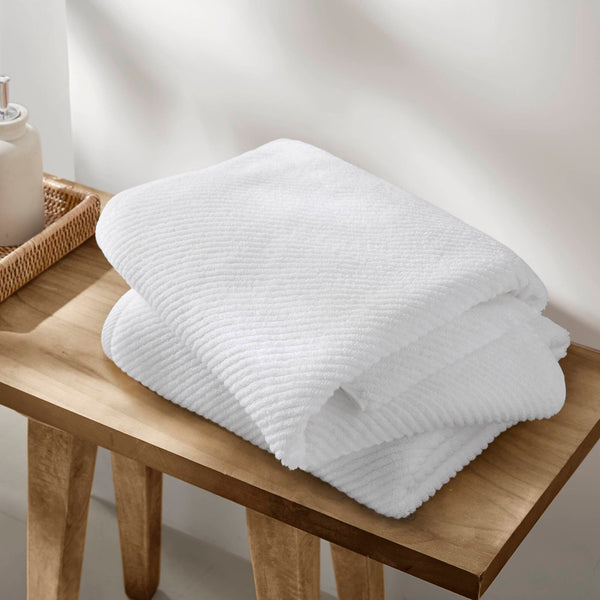 JLA Home Madison Park - 100% Cotton Diagonal Ribbed 4-Piece Bath Towels — Plush Zero-Twist 518GSM, Fast-Dry & Durable Luxury White MP73-8870