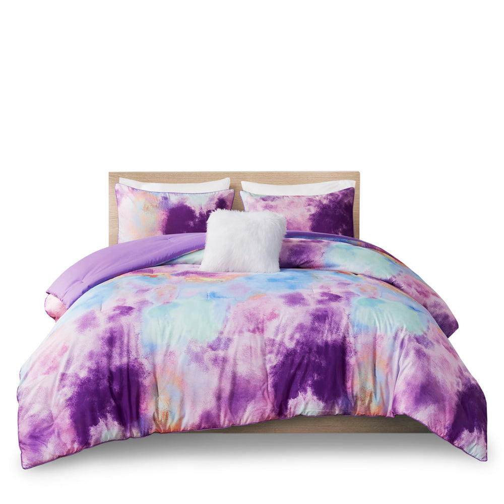 JLA Home Intelligent Design - Watercolor Dream Tie Dye Comforter Set with Piped Edges, Hypoallergenic OEKO-TEX Fabric, Easy Care 90 L x 104 W x 1H ID10-2257