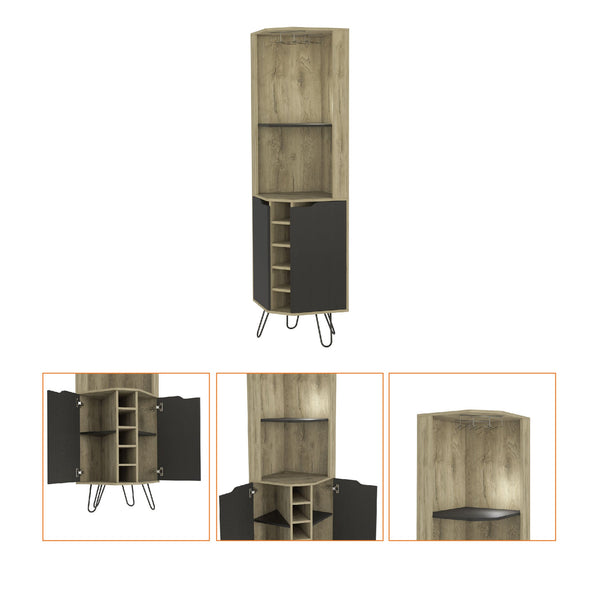 English Elm Grace Corner Bar Cabinet with Wine Rack Stemware Hanging and Concealed Shelving Storage B128S00212