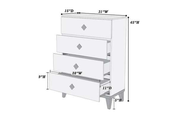 English Elm Modern Chest of Drawers with Faux Marble Top and Black Square Hardware - 4-Drawer Storage Accent Piece Gray,Grey 35 L x 19 W x 43 H B011P395418