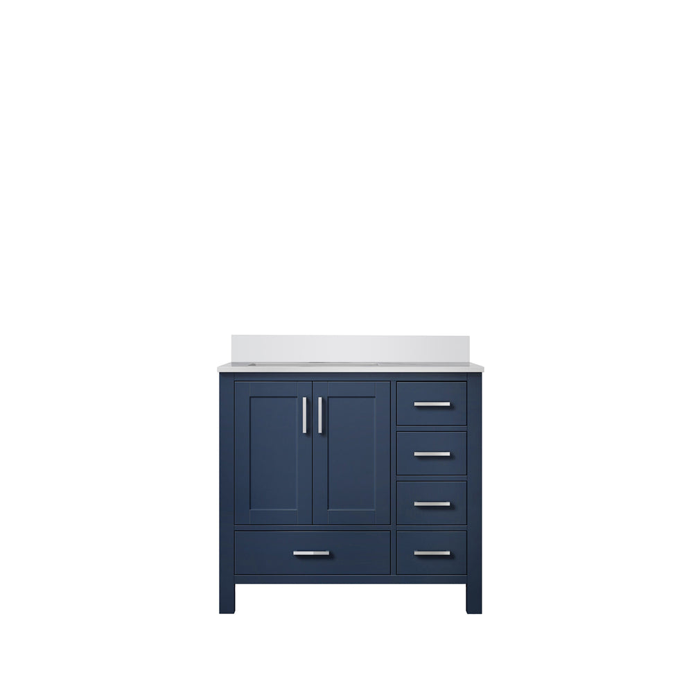 English Elm Navy Blue Bath Vanity With White Quartz Top, 36" W X 22" D – Elegant Storage & Soft-Close Drawers B2731P258862