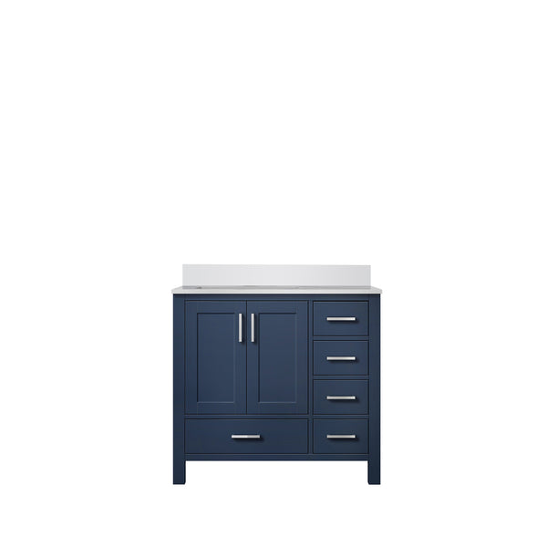 English Elm Navy Blue Bath Vanity With White Quartz Top, 36" W X 22" D – Elegant Storage & Soft-Close Drawers B2731P258862