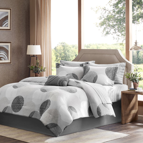 JLA Home Madison Park Essentials - 9 Modern Geometric Comforter Set with Cotton Sheets, Microfiber Comforter, OEKO-TEX, Antimicrobial Protection MPE10-030