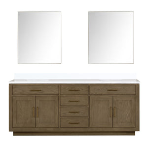 English Elm Grey Oak Double Bath Vanity Set With White Quartz Top & 36" Frameless Mirrors For Modern Elegance B2731S01559