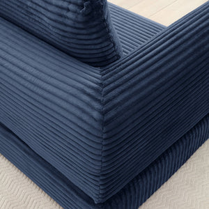English Elm 2-in-1 Corduroy Futon Sofa Sleeper with Foam Fill and Modular Floor Profile Blue W1117P417300