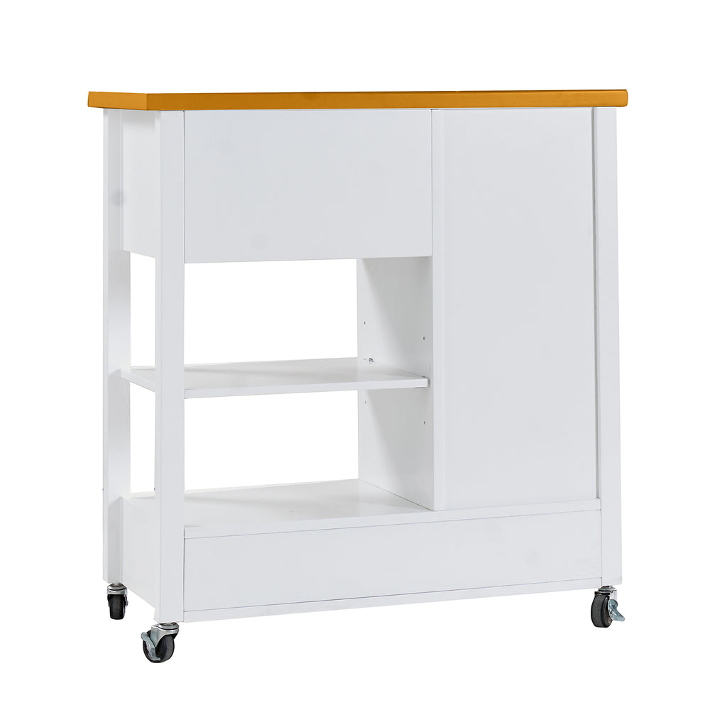 English Elm Kitchen Island Cart Ameican White Oak Top with Glass Door, Drawers, Towel Bar & Locking Wheels, Modern W3417P329701