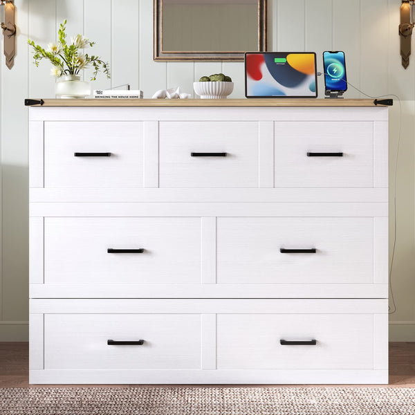 English Elm Murphy Full-Size Cabinet Bed with Built-In Charging Station, Storage Drawer & 700lb Capacity Comfort White 52.5 L x 26 W x 5.5 H N733S293995W