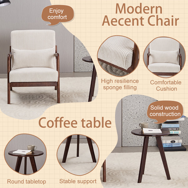 English Elm Mid-Century Modern Accent Chair & Coffee Table Set - Vintage Luxury For Stylish Living Spaces! W2989P362830